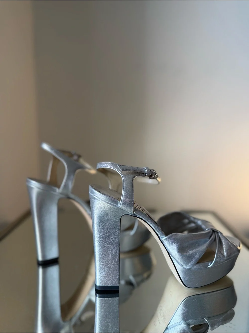 Jimmy CHOO Heloise 120 Silver Metallic Nappa Leather Sandals $1,095 39.5